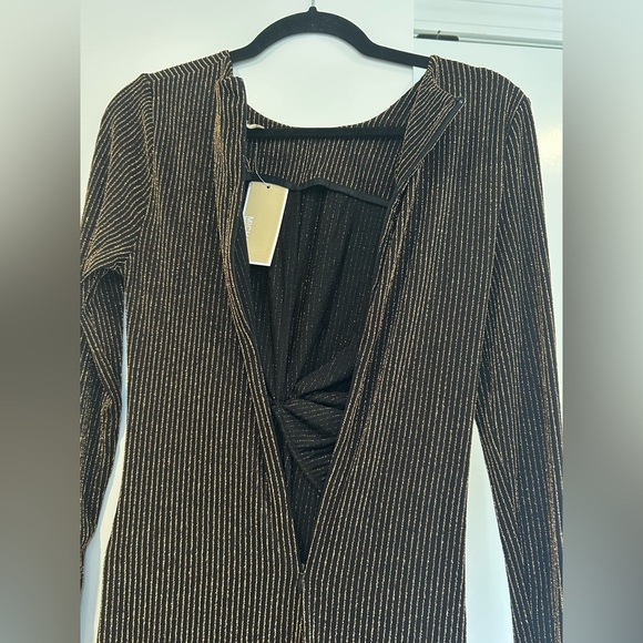 NWT Michael Kors Dimond Lurex Black/Gold Knit Twist Front Dress  Size M - Picture 8 of 9